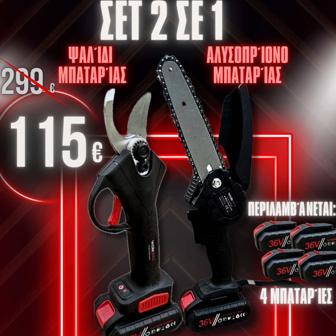 Προωθητικό πακέτο 2 σε 1 WerkBull Ακουστική Κοπτική Ψαλίδα και Μίνι Πριόνι + 4 μπαταρίες και 2 φορτιστές
