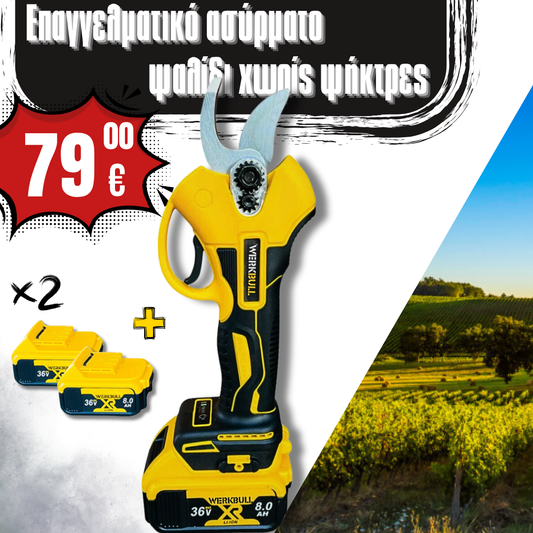 Γερμανική Ακουμιντατορική Χειρολαβή Κλαδευτική Ψαλίδα WerkBull Γερμανίας® /36V, 8Ah/ + 2 μπαταρίε