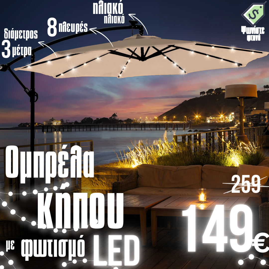 Ομπρέλα Κήπου με 8 Παϊδάκια και Φωτισμό LED
