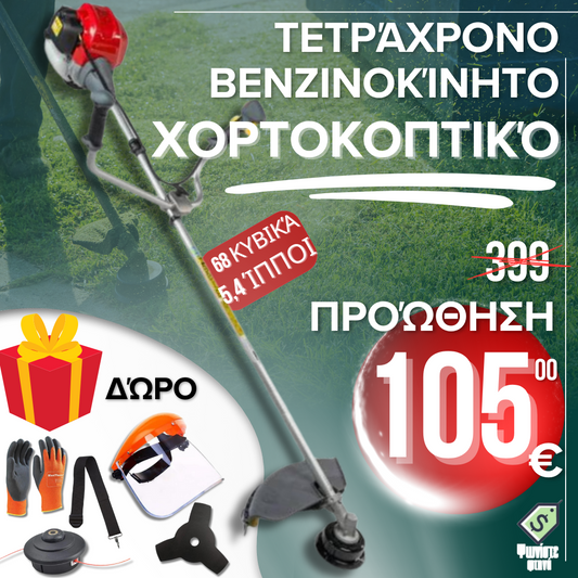 Γερμανικός Τετράχορδος Βενζινάτος Τρίμερ WerkBull / Κοπή Γκαζόν και Θάμνων + 7 Δώρα
