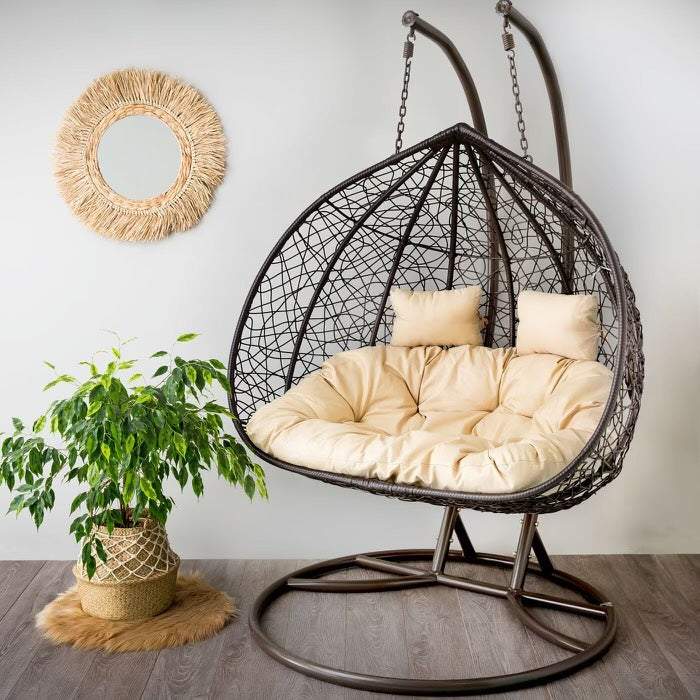 Διπλή Κουνιστή Καρέκλα Rattan - TWIN Swing για Κήπο, Αδιάβροχη, έως 350 kg

