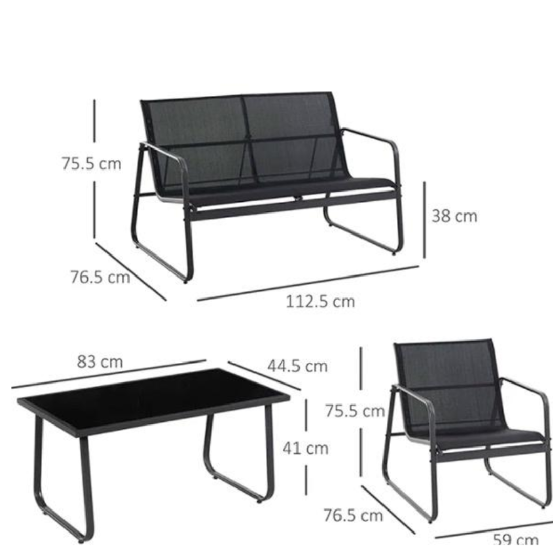 Σετ Επίπλων Κήπου 4 Τεμαχίων - PVC Rattan, Μαύρο