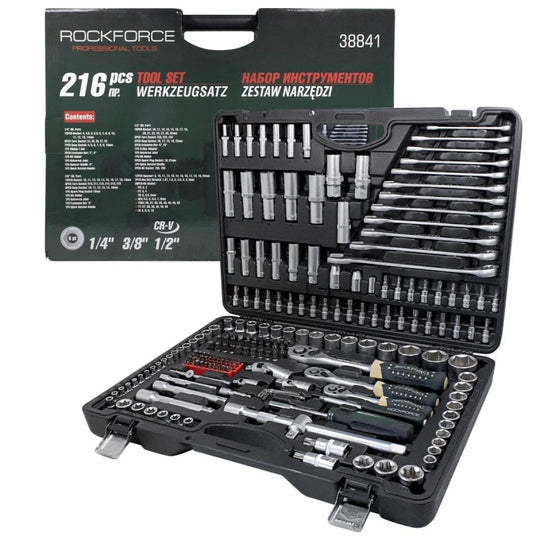 Εργαλειοθήκη με 216 Μέρη, 1/4", 3/8" και 1/2" ROCKFORCE